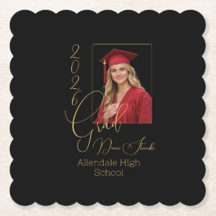 Elegant Black & Gold Graduation Paper Coaster
