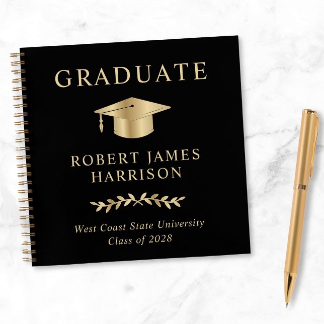 Elegant Black Gold Graduation Party Guest Book (Creator Uploaded)
