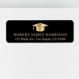 Elegant Black Gold Graduation Return Address Label