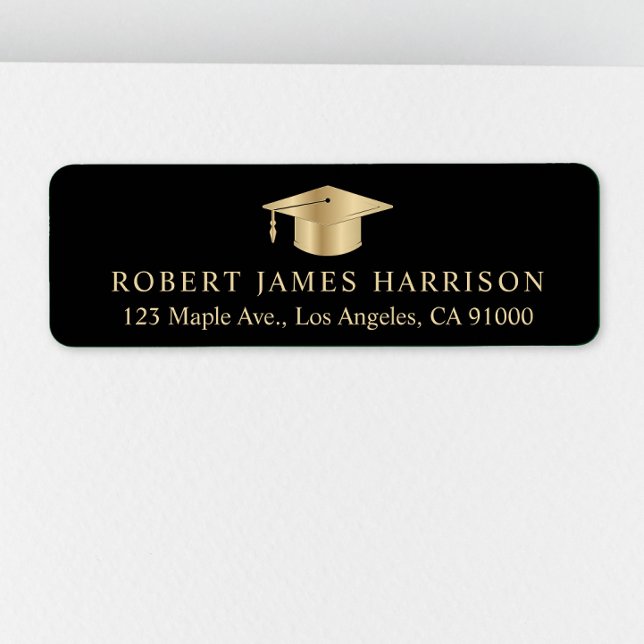 Elegant Black Gold Graduation Return Address Return Address Label (Creator Uploaded)