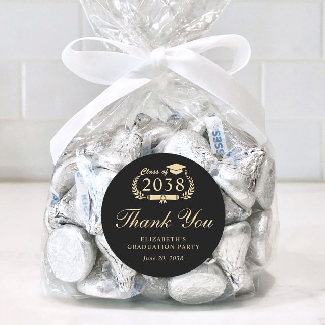 Elegant Black Gold Graduation Thank You Classic Round Sticker (Creator Uploaded)