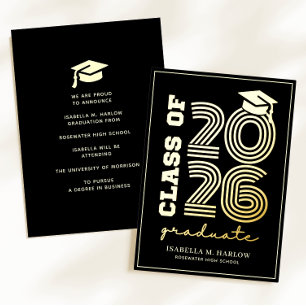 Elegant Black Gold Graduation YY Announcement