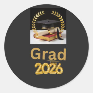 Elegant Black & Gold Graduationsticker Class of 2 Classic Round Sticker