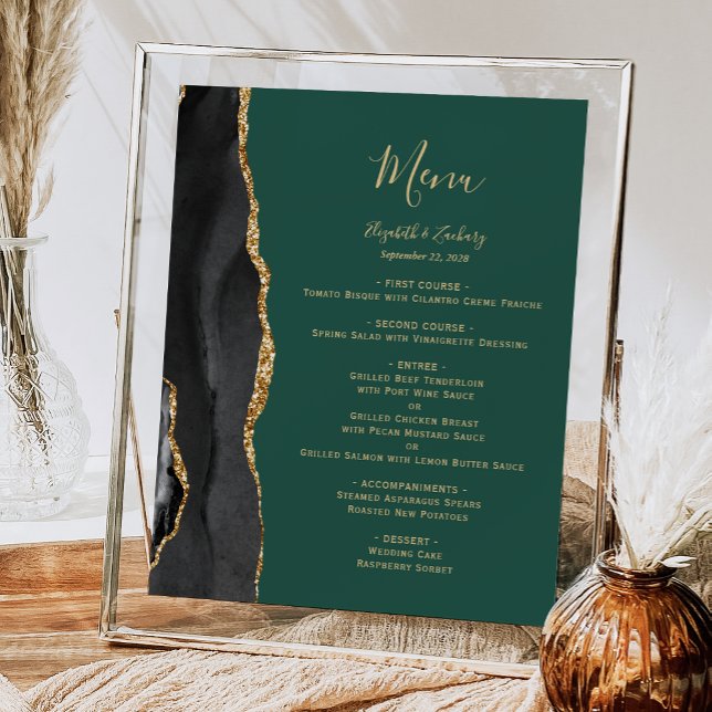Elegant Black Gold Green Wedding Table Menu Poster (Creator Uploaded)