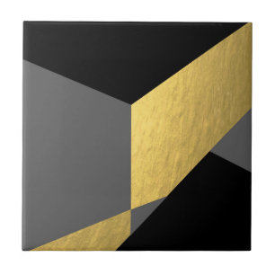 Elegant Black Gold Grey Colour Block Ceramic Tile