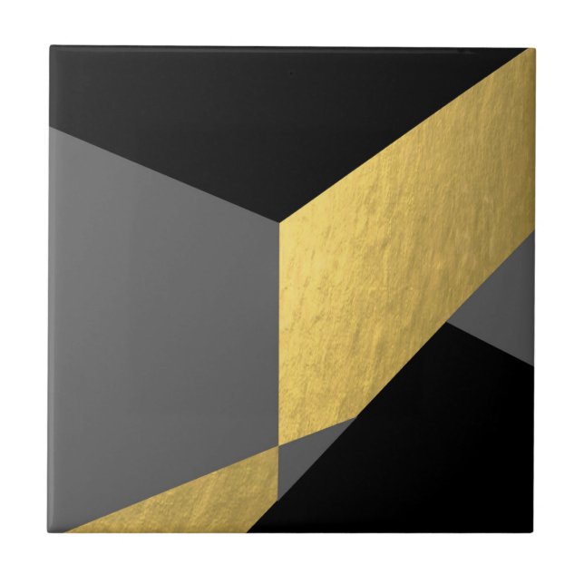 Elegant Black Gold Grey Colour Block Ceramic Tile (Front)