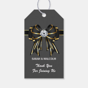 Elegant black gold grey formal satin bow diamond gift tags