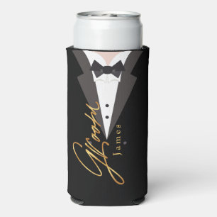 elegant black gold Groom Bachelor Party  Seltzer C Can Cooler