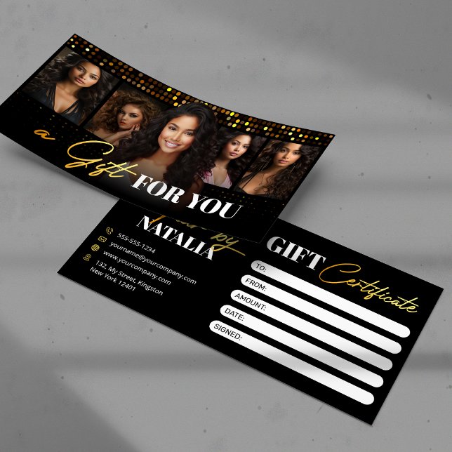 Elegant Black Gold Hair Salon Gift Certificate (Creator Uploaded)