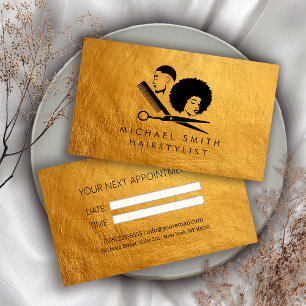 Elegant Black Gold Hairstylist Appointment Card