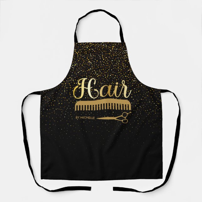Elegant Black gold Hairstylist Salon Name  Apron (Front)