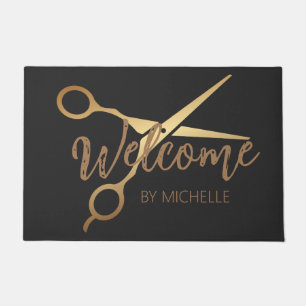 Elegant Black gold Hairstylist Salon Name  Doormat