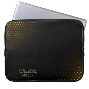 Elegant Black-Gold Halftone with Custom Name Laptop Sleeve