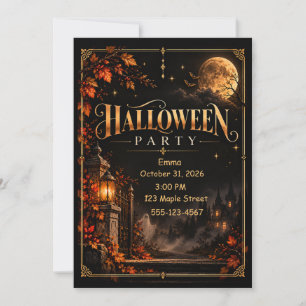 Elegant Black Gold Halloween Party Invitation