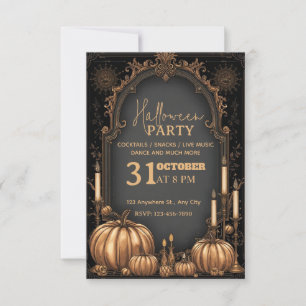 Elegant Black & Gold Halloween Party Invitation