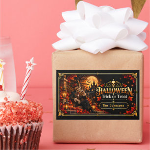 Elegant Black Gold Halloween Trick or Treat Gift Rectangular Sticker