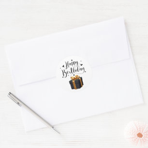 Elegant Black & Gold Happy Birthday Classic Round Sticker