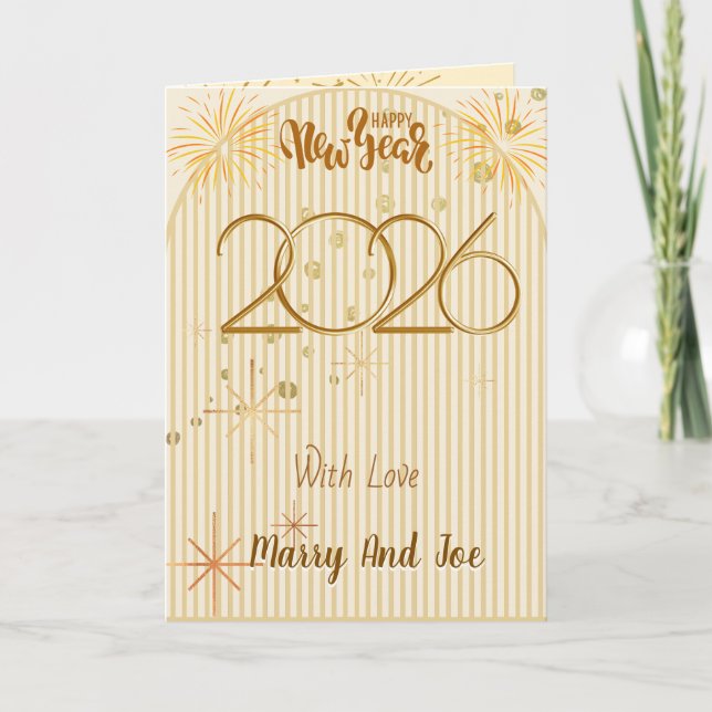 Elegant Black Gold Happy New Year 2026 Greeting  Holiday Card (Front)