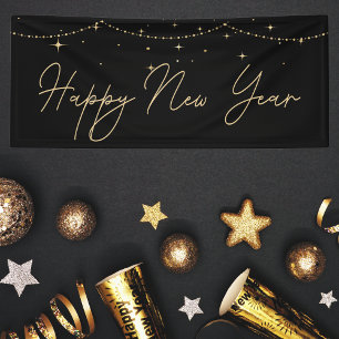 Elegant Black Gold Happy New Year Banner