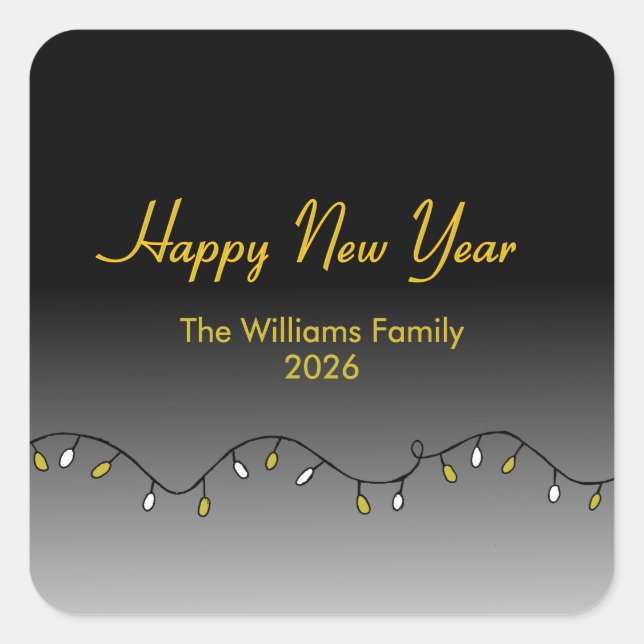 Elegant Black Gold Happy New Year's 2026 Square Sticker (Front)