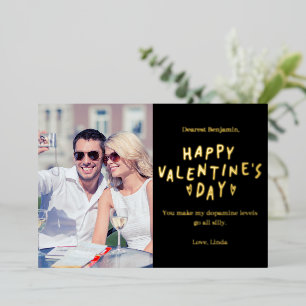 Elegant Black & Gold HAPPY Valentine's Day Photo Foil Holiday Card