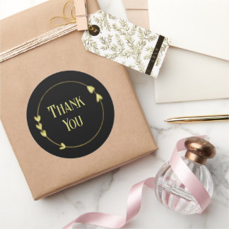 Elegant Black Gold Heart Circle Thank You Classic Round Sticker