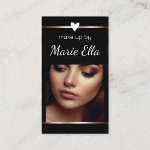 Elegant Black Gold Heart Photo QR Code Template  Business Card