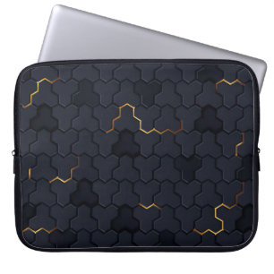 Elegant Black-Gold Hexagonal Pattern Laptop Sleeve