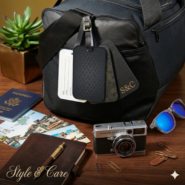 Elegant Black Gold Hexagonal Pattern Luggage Tag (Elegant Black Gold Hexagonal Pattern Luggage Tag)