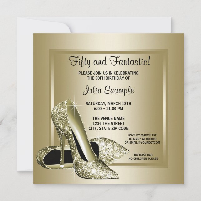 Elegant Black Gold High Heel Birthday Party Invitation (Front)