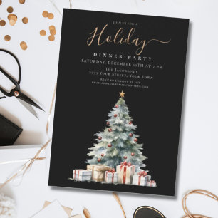 Elegant Black Gold Holiday Dinner Party Invitation
