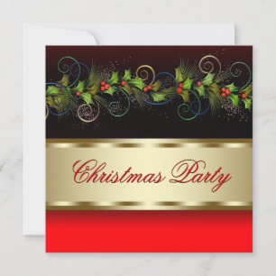 Elegant Black Gold Holly Corporate Christmas Party Invitation