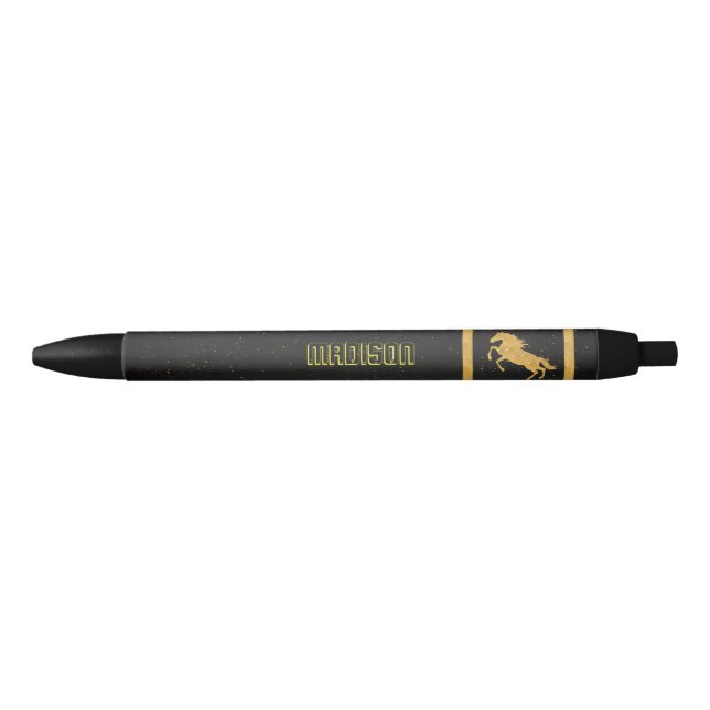 Elegant Black Gold Horse personalised School Ink Pen (Front)