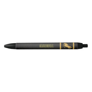 Elegant Black Gold Horse personalised School Ink Pen