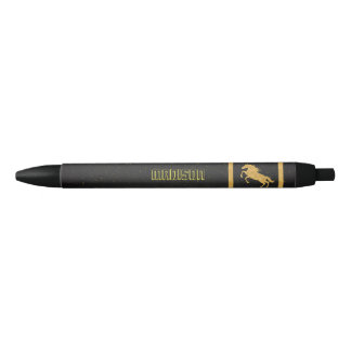 Elegant Black Gold Horse personalised School Ink Pen