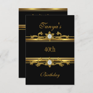 Elegant Black Gold Jewel 40th Birthday Invitation