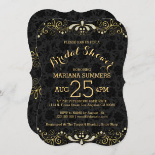 Elegant Black & Gold Lace Bridal Shower Invitation