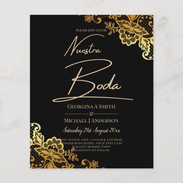 Elegant Black Gold Lace Modern Wedding  Flyer (Front)
