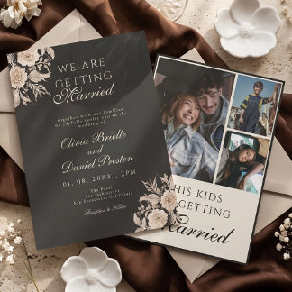 Elegant Black Gold Lace Photo Collage Wedding Invitation