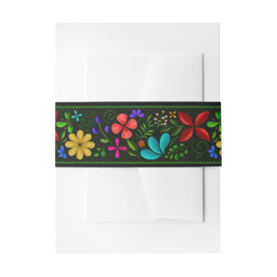 Elegant Black Gold Latin American Floral Wedding Invitation Belly Band