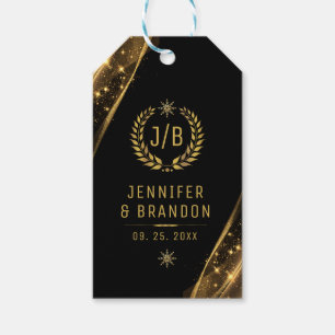 Elegant Black Gold Laurel Treat Festive Design Gift Tags