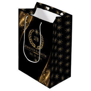 Elegant Black Gold Laurel Treat Festive Design Medium Gift Bag