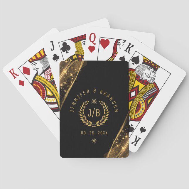 Elegant Black Gold Laurel Treat Festive Design Playing Cards (Back)