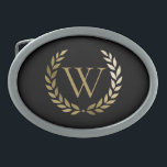 Elegant Black Gold Laurel Wreath Monogram Belt Buckle<br><div class="desc">This elegant personalised buckle features your monogram in faux gold framed by a matching chic gold laurel wreath on a simple black background. Designed by Susan Coffey.</div>