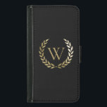 Elegant Black Gold Laurel Wreath Monogram Samsung Galaxy S5 Wallet Case<br><div class="desc">This elegant wallet case features your monogram in faux gold framed by a matching gold laurel wreath on a black background. Designed by Susan Coffey.</div>
