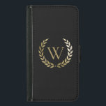 Elegant Black Gold Laurel Wreath Monogram Samsung Galaxy S5 Wallet Case<br><div class="desc">This elegant wallet case features your monogram in faux gold framed by a matching gold laurel wreath on a black background. Designed by Susan Coffey.</div>
