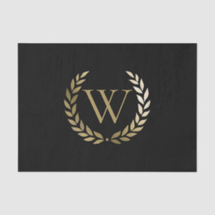 Elegant Black Gold Laurel Wreath Monogram Tissue Paper