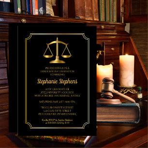Elegant Black   Gold Law Attorney Graduation Party Invitation
