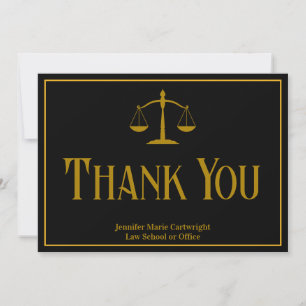 Elegant Black Gold Law Office Custom Lawyer Flat Thank You Card