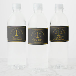 Elegant Black Gold Law School Graduation Party Water Bottle Label